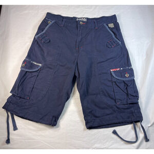 Coogi Cargo Shorts Mens Size 36 Navy Blue Multi Pocket Embroidered Logo Vintage